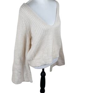NWT PrettyLittleThing Cream Brushed Knitted Cropped Long Bell Sleeve Sweater XL
